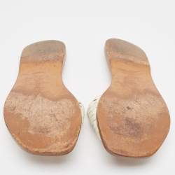 Pre Owned Bottega Veneta White Intrecciato Leather Flat Slides Size 37.5