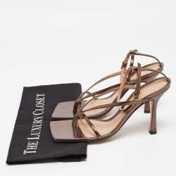 مملوكة مسبقًا Bottega Veneta Metallic Brown Leather Stretch Ankle Strap Sandals Size 38