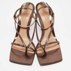 مملوكة مسبقًا Bottega Veneta Metallic Brown Leather Stretch Ankle Strap Sandals Size 38