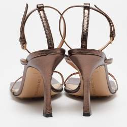 مملوكة مسبقًا Bottega Veneta Metallic Brown Leather Stretch Ankle Strap Sandals Size 38