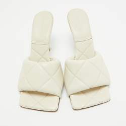 Bottega Veneta Cream Leather Lido Open Toe Slide Sandals Size 39