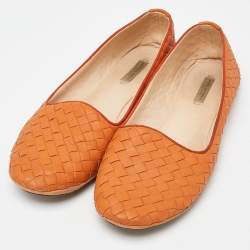 Bottega Veneta Orange Intrecciato Leather Ballet Flats Size 37.5