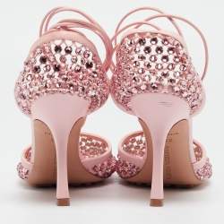 Pre Owned Bottega Veneta Pink Leather and Mesh Ankle Tie Sandals Size 38.5
