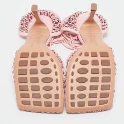 Pre Owned Bottega Veneta Pink Leather and Mesh Ankle Tie Sandals Size 38.5