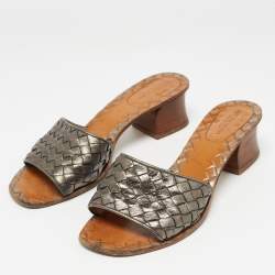 Bottega Veneta Metallic Intrecciato Leather Ravello Slide Sandals Size 36