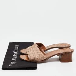 Pre Owned Bottega Veneta Beige Intrecciato Leather Slide Sandals Size 36 