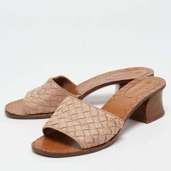 Pre Owned Bottega Veneta Beige Intrecciato Leather Slide Sandals Size 36 