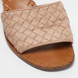 Pre Owned Bottega Veneta Beige Intrecciato Leather Slide Sandals Size 36 