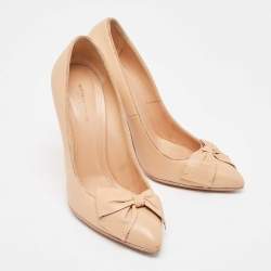Pre Owned Bottega Veneta Beige Leather Bow Detail Pumps Size 38