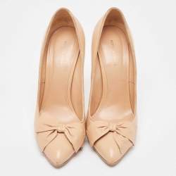 Pre Owned Bottega Veneta Beige Leather Bow Detail Pumps Size 38