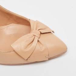 Pre Owned Bottega Veneta Beige Leather Bow Detail Pumps Size 38