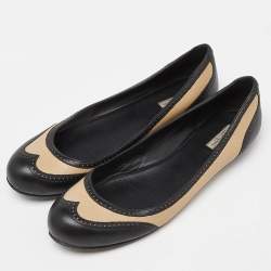 Bottega Veneta Black/Beige Brogue Leather Ballet Flats Size 39.5