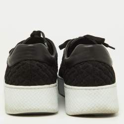 Bottega Veneta Black Woven Fabric and Leather Low Top Sneakers Size 39.5