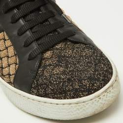 Bottega Veneta Black/Gold Woven Fabric and Leather Low Top Sneakers Size 39.5