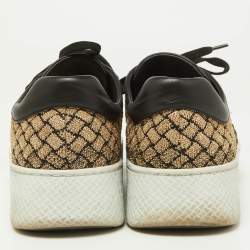 Bottega Veneta Black/Gold Woven Fabric and Leather Low Top Sneakers Size 39.5