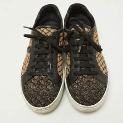 Bottega Veneta Black/Gold Woven Fabric and Leather Low Top Sneakers Size 39.5