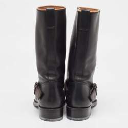 Bottega Veneta Black/Brown Leather Buckle Detail Mid Calf Boots Size 36.5