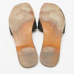 Pre Owned Bottega Veneta Gold/Black Intrecciato Leather Flat Slides Size 38
