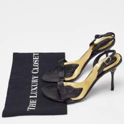 Pre Owned Bottega Veneta Black Croc Embossed Ankle Strap Sandals Size 35