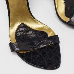 Pre Owned Bottega Veneta Black Croc Embossed Ankle Strap Sandals Size 35