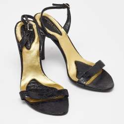 Pre Owned Bottega Veneta Black Croc Embossed Ankle Strap Sandals Size 35