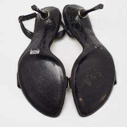 Pre Owned Bottega Veneta Black Croc Embossed Ankle Strap Sandals Size 35