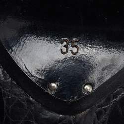 Pre Owned Bottega Veneta Black Croc Embossed Ankle Strap Sandals Size 35