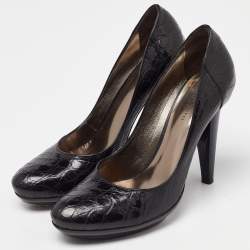 Bottega Veneta Black Croc Leather Round Toe Pumps Size 37