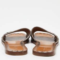 مملوكة مسبقًا Bottega Vaneta Metallic Intrecciato Leather Ravello Flat Slides Size 38