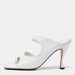 Bottega Veneta White Leather Thong Slide Sandals Size 40.5