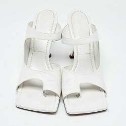 Bottega Veneta White Leather Thong Slide Sandals Size 40.5