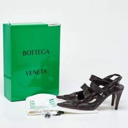 Bottega Veneta Brown Textured Leather Strappy Slingback Sandals Size 39.5