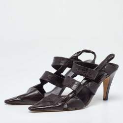 Bottega Veneta Brown Textured Leather Strappy Slingback Sandals Size 39.5