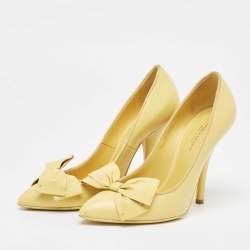 Pre Owned Bottega Veneta Primerose Yellow Leather Bow Embellished Pumps Size 35