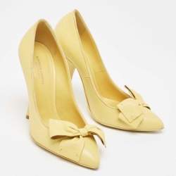 Pre Owned Bottega Veneta Primerose Yellow Leather Bow Embellished Pumps Size 35