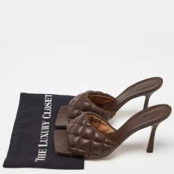 Pre Owned Bottega Veneta Brown Quilted Leather Lido Slide Sandals Size 39