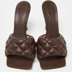 Pre Owned Bottega Veneta Brown Quilted Leather Lido Slide Sandals Size 39
