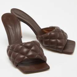 Pre Owned Bottega Veneta Brown Quilted Leather Lido Slide Sandals Size 39