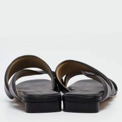Pre Owned Bottega Veneta Black Leather The Band Slide Flats Size 40.5