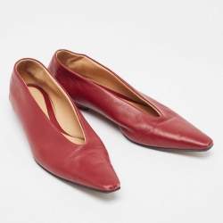 Bottega Veneta Burgundy Leather Almond Toe Ballet Flats Size 35