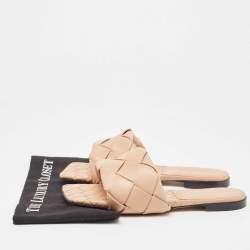 Pre Owned Bottega Veneta Beige Quilted Leather Lido Flat Slides Size 40
