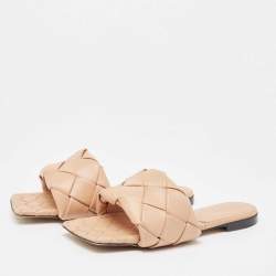 Pre Owned Bottega Veneta Beige Quilted Leather Lido Flat Slides Size 40