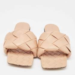Pre Owned Bottega Veneta Beige Quilted Leather Lido Flat Slides Size 40