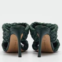 Bottega Veneta Green Leather Braided Accents Slides Size 40.5