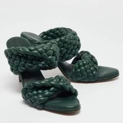 Bottega Veneta Green Leather Braided Accents Slides Size 40.5