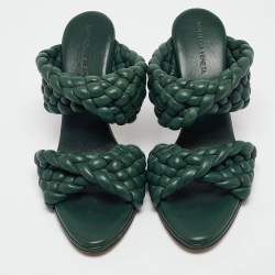 Bottega Veneta Green Leather Braided Accents Slides Size 40.5