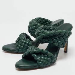 Bottega Veneta Green Leather Braided Accents Slides Size 40.5