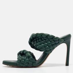 Bottega Veneta Green Leather Braided Accents Slides Size 40.5