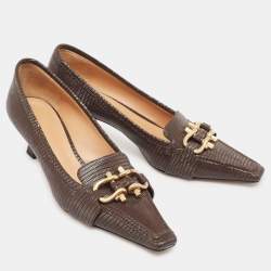 Bottega Veneta Brown Lizard Embossed Leather Madame Pumps Size 39