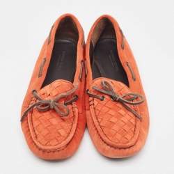 Bottega Veneta Orange Suede Bow Slip On Loafers Size 36